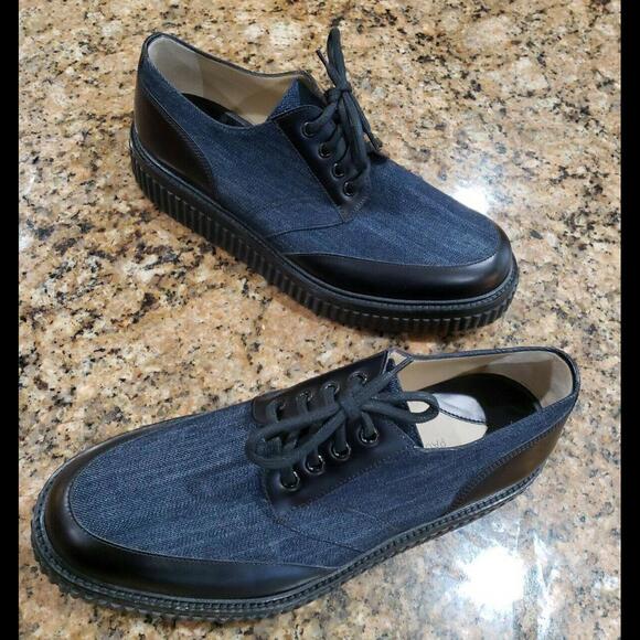 Paul Andrew Blue Cotton Denim Black Leather Ethan Oxford Mens Shoes 42 9 $795 - Picture 1 of 12
